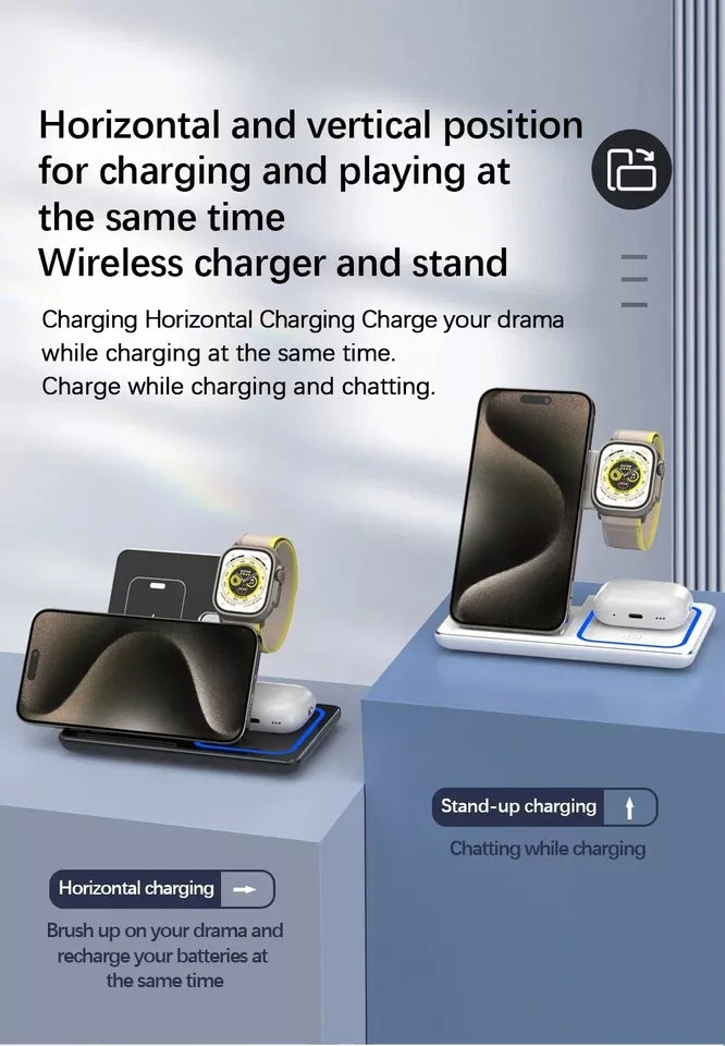 3-in-1 Wireless Ladehub: Schnelllade-Ständer für iPhone, Apple Watch und AirPods