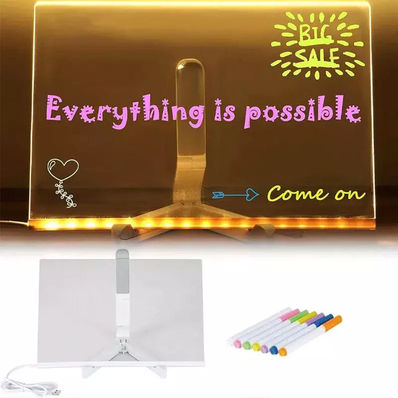 Leuchtende Trockenlösch-LED-Tafel mit 7 bunten Stiften