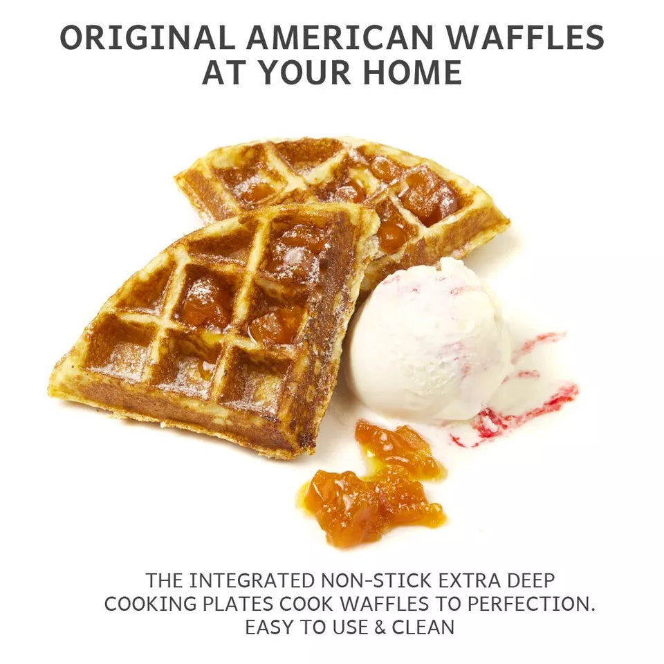 Deep-Fill Waffeleisen | Antihaftbeschichtung, einstellbare Temperatur & kompaktes Design für hausgemachte belgische Waffeln