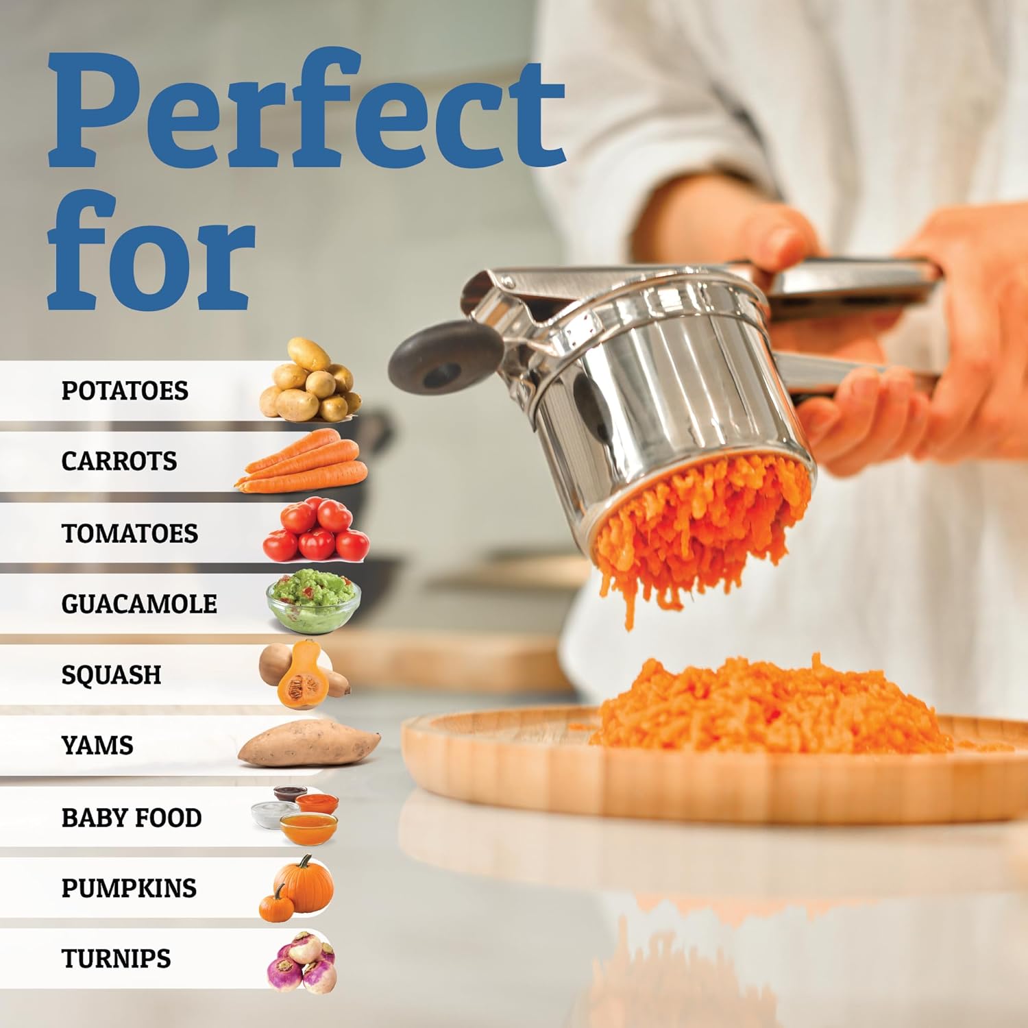 Perfektes Kartoffelpüree - Schwerer Edelstahl Kartoffelstampfer