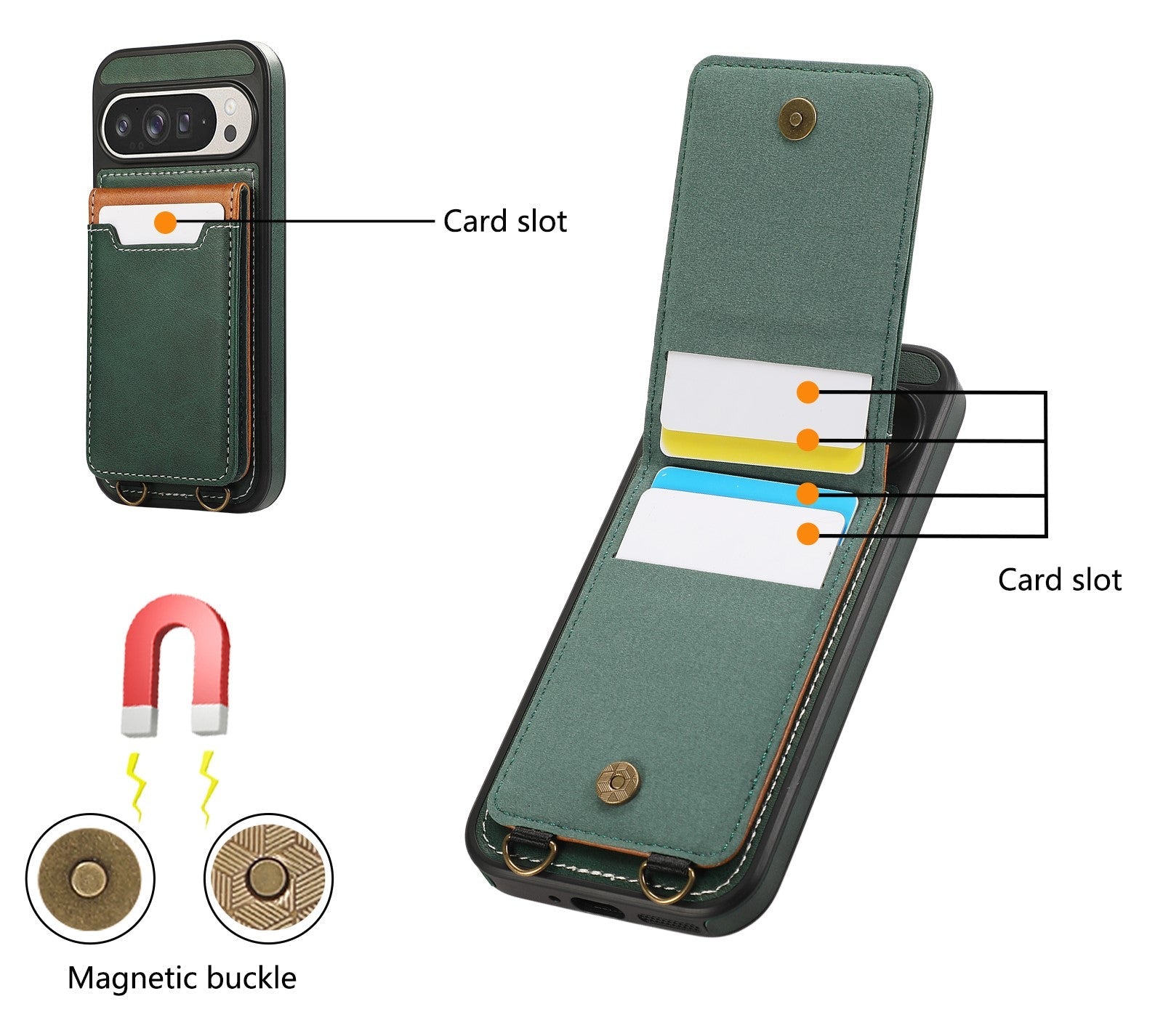 SnapWallet Pixel 9, 8 Leder Kartenhalter Etui mit Kickstand & Lanyard