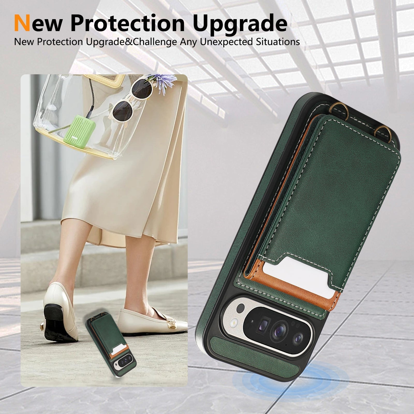 SnapWallet Pixel 9, 8 Leder Kartenhalter Etui mit Kickstand & Lanyard