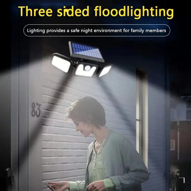Solar LED Flutlicht - 3-Strahler mit Bewegungsmelder für Außen
