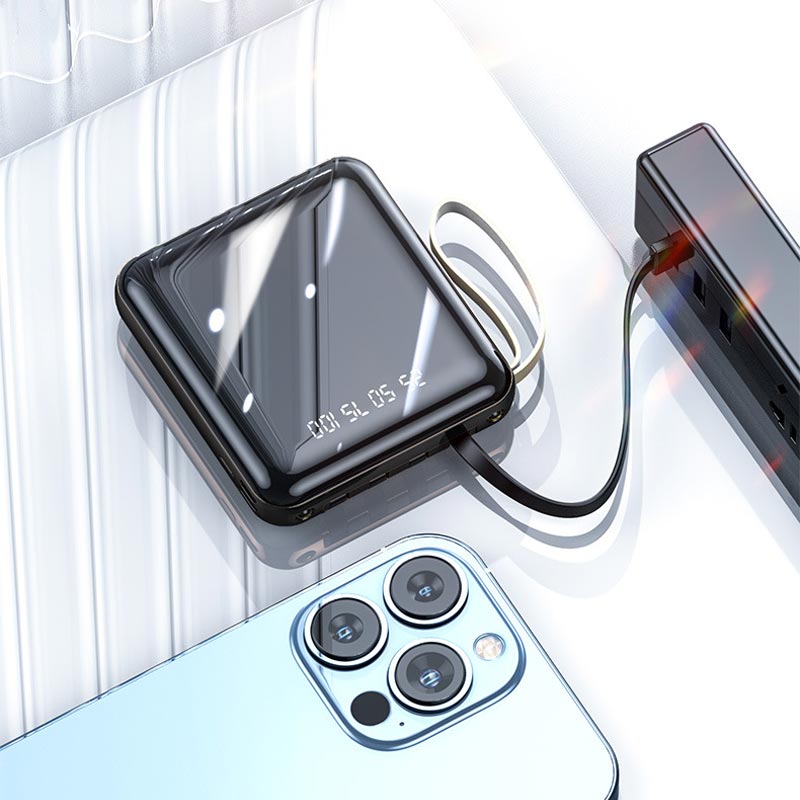 Schnelllade 20000mAh Mini Power Bank mit integrierten Kabeln