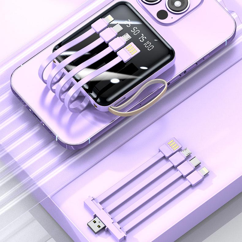 Schnelllade 20000mAh Mini Power Bank mit integrierten Kabeln