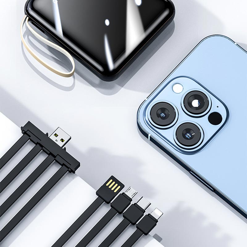 Schnelllade 20000mAh Mini Power Bank mit integrierten Kabeln