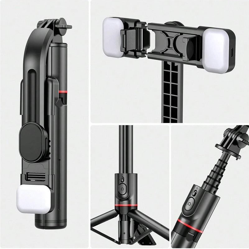 Multifunktionaler Selfie-Stick mit Stativ und LED-Licht