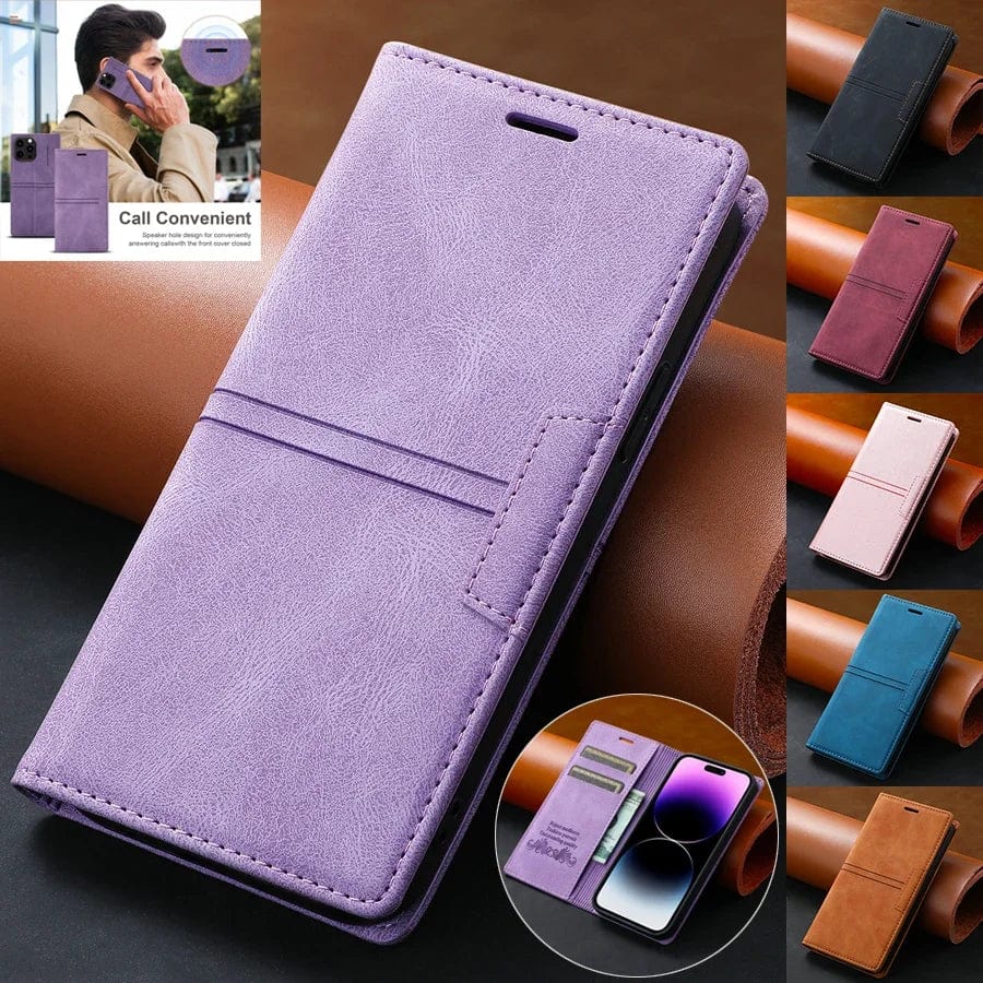 Wildleder iPhone Magnet Flip Cover Kartenhalter Geldbörse Hülle