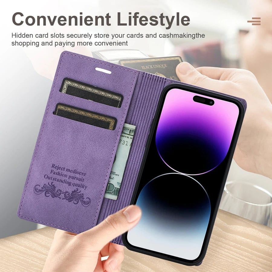 Wildleder iPhone Magnet Flip Cover Kartenhalter Geldbörse Hülle