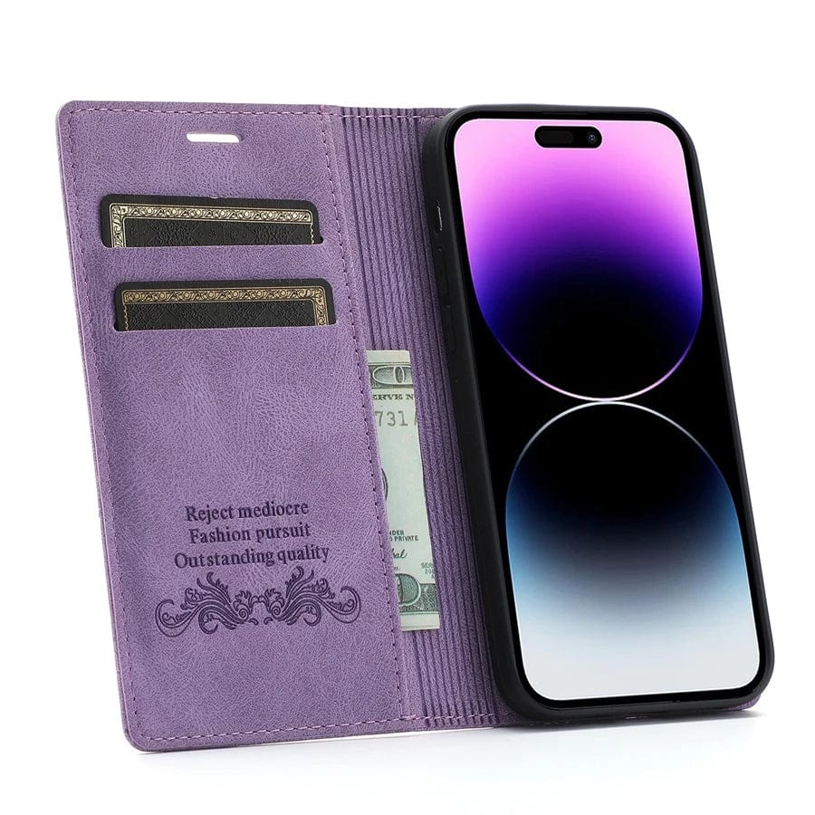 Wildleder iPhone Magnet Flip Cover Kartenhalter Geldbörse Hülle