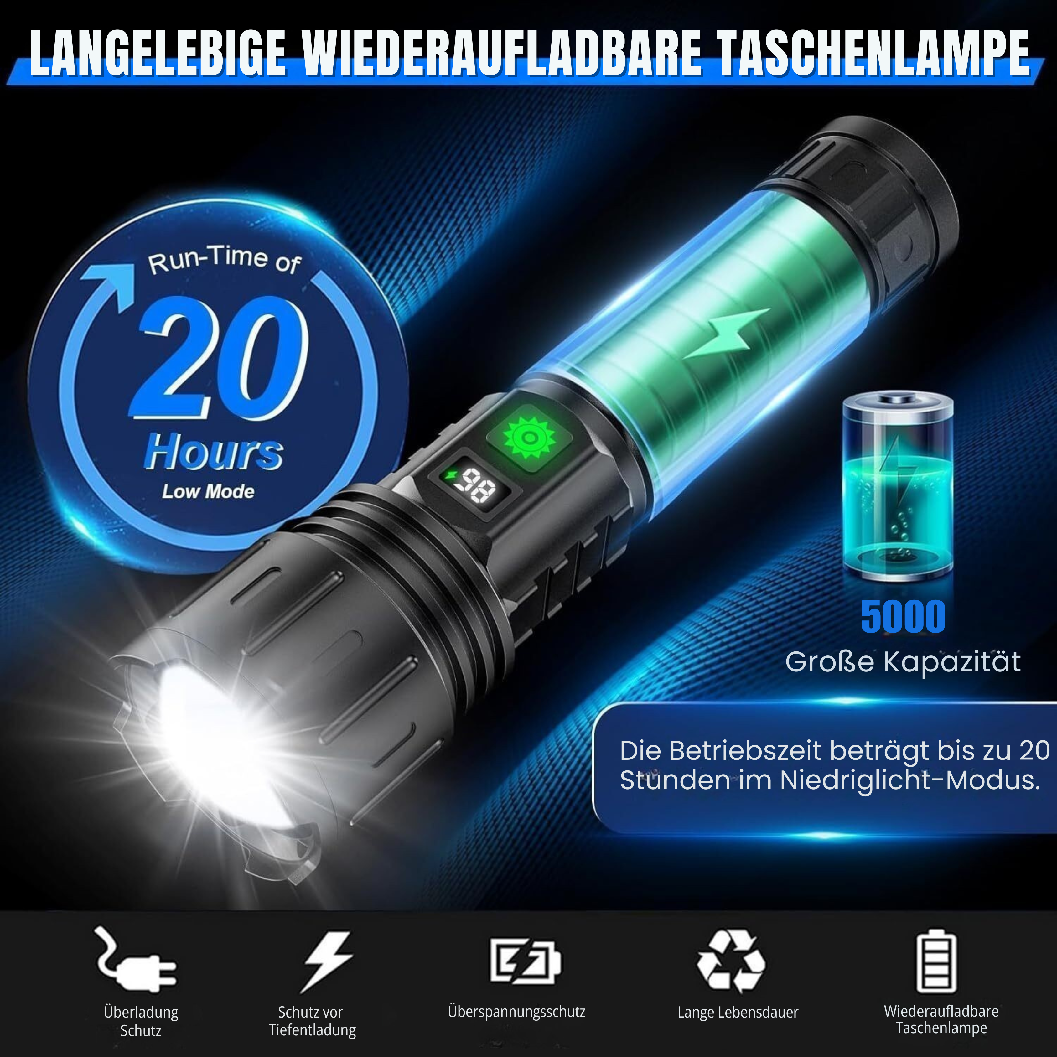 UltraBeam Taschenlampe 100000 Lumen – Extreme Helligkeit & Vielseitigkeit