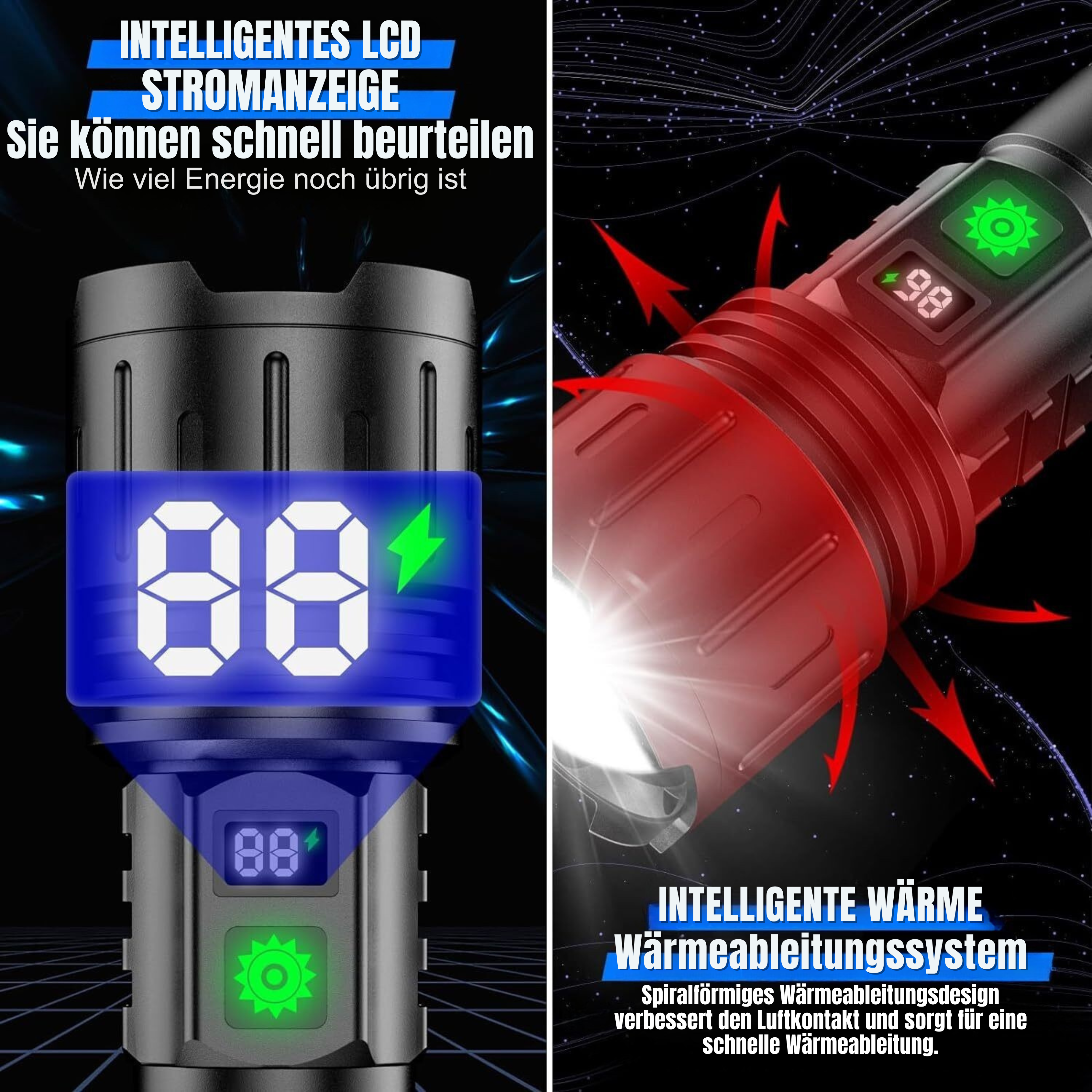 UltraBeam Taschenlampe 100000 Lumen – Extreme Helligkeit & Vielseitigkeit