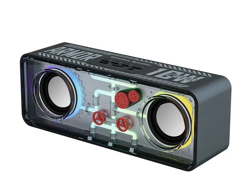V8 Kristallklares Dual-Speaker Bluetooth Soundsystem – Transparenter RGB Punk-Stil für hochwertigen drahtlosen Audio-Genuss