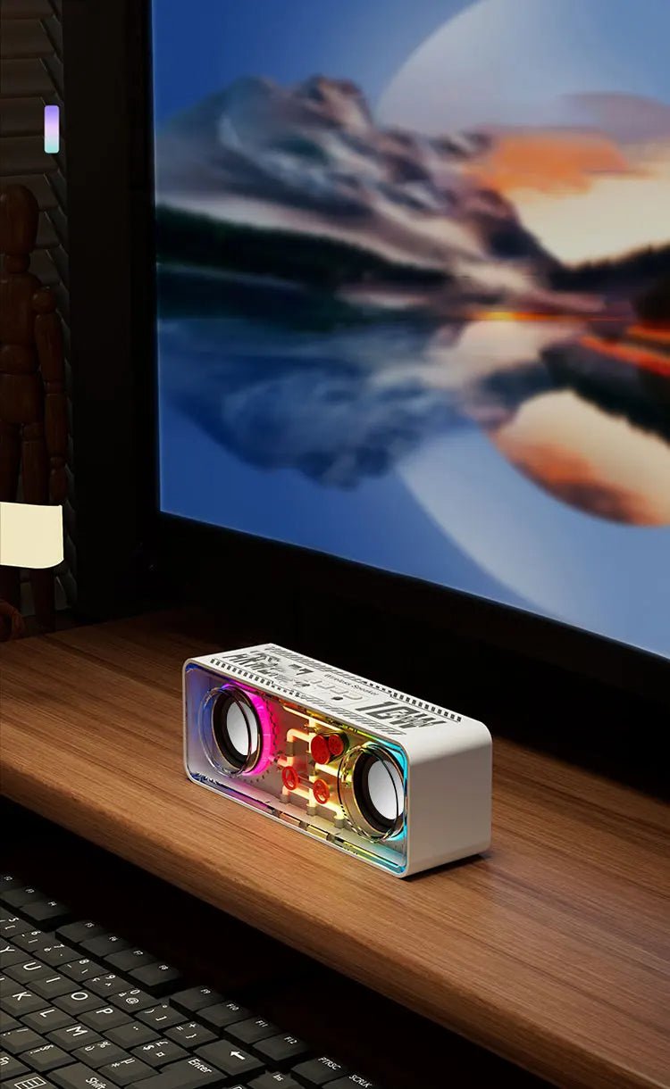 V8 Kristallklares Dual-Speaker Bluetooth Soundsystem – Transparenter RGB Punk-Stil für hochwertigen drahtlosen Audio-Genuss