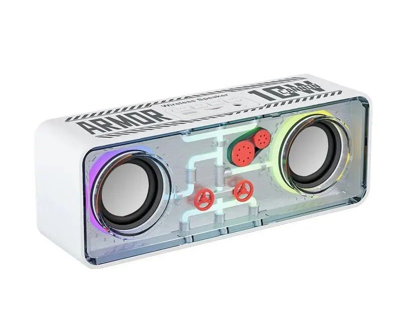 V8 Kristallklares Dual-Speaker Bluetooth Soundsystem – Transparenter RGB Punk-Stil für hochwertigen drahtlosen Audio-Genuss