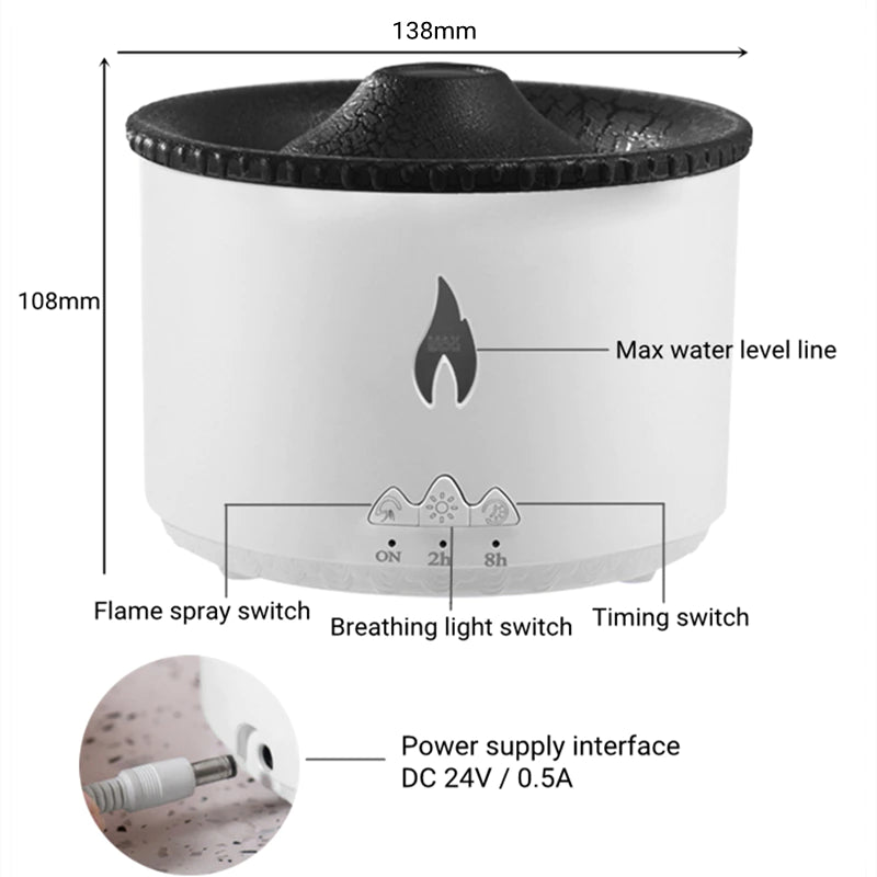 Volcano Aroma Diffuser mit 360ml Wassertank, Aromatherapie, Luftbefeuchter & Stimmungslicht