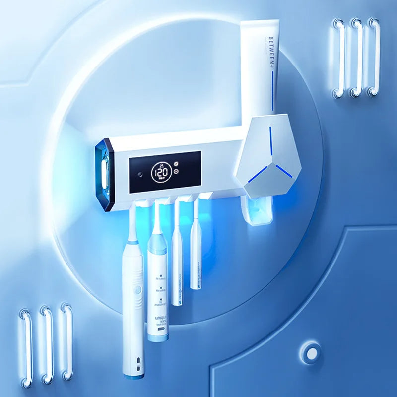 Smart UV Zahnbürstenhalter - Multifunktionaler Zahnbürsten-Desinfektor Automatischer Zahnpasta-Spender Quetscher