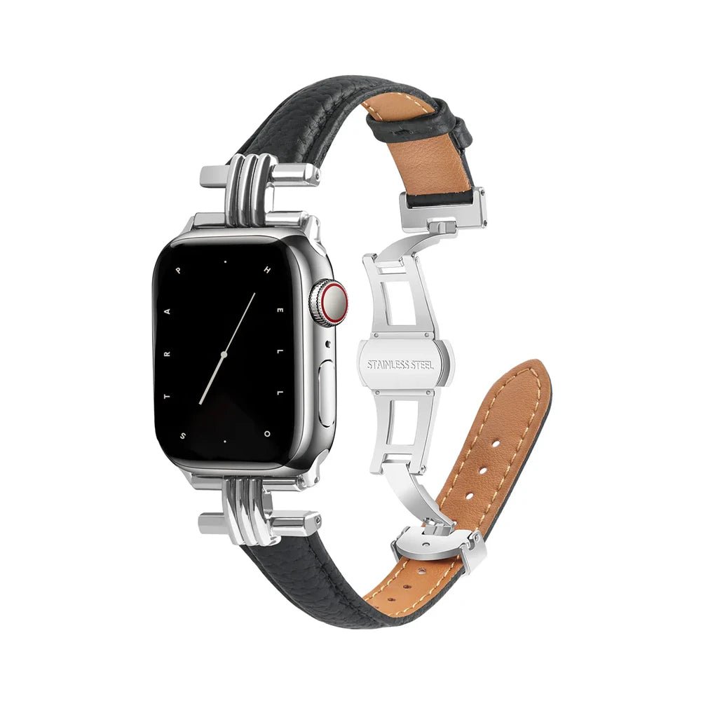 Damen Echtes Leder & Edelstahlarmband für Apple Watch