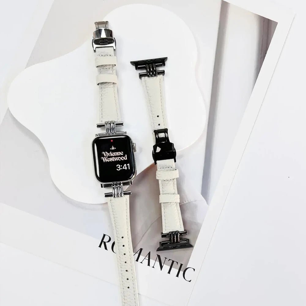 Damen Echtes Leder & Edelstahlarmband für Apple Watch