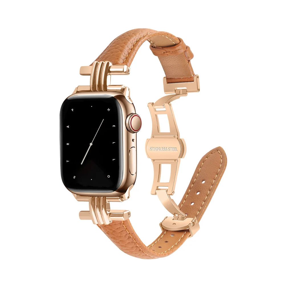 Damen Echtes Leder & Edelstahlarmband für Apple Watch