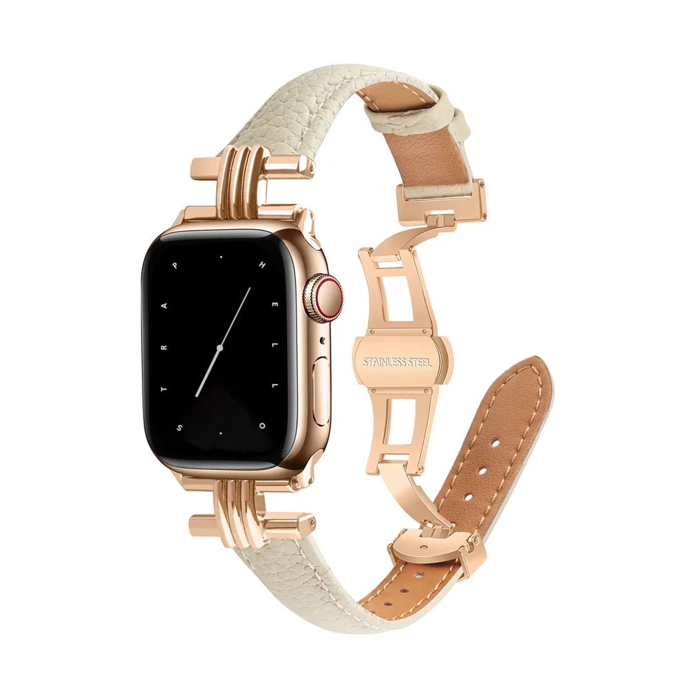 Damen Echtes Leder & Edelstahlarmband für Apple Watch