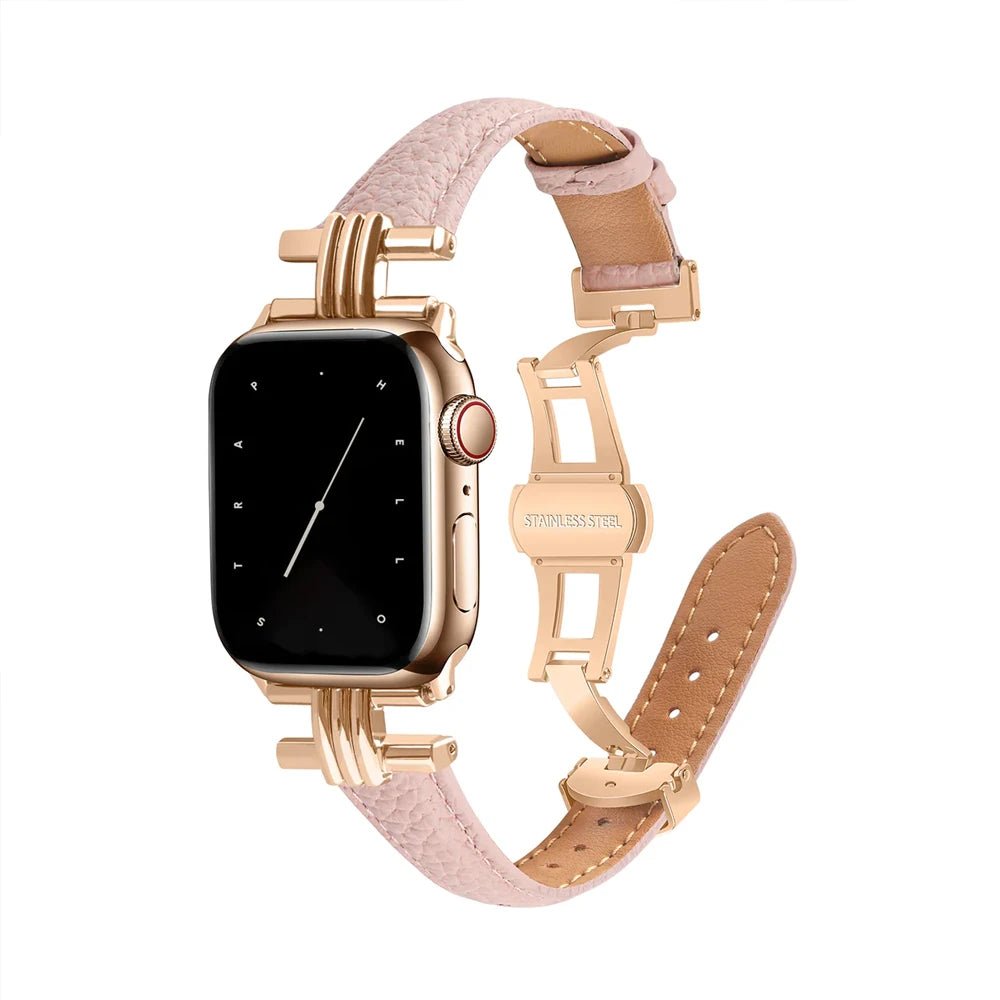Damen Echtes Leder & Edelstahlarmband für Apple Watch