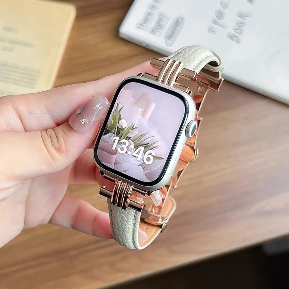 Damen Echtes Leder & Edelstahlarmband für Apple Watch
