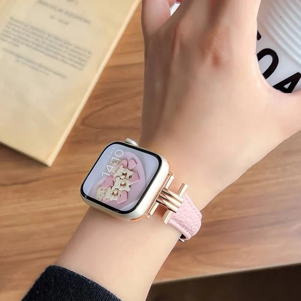 Damen Echtes Leder & Edelstahlarmband für Apple Watch