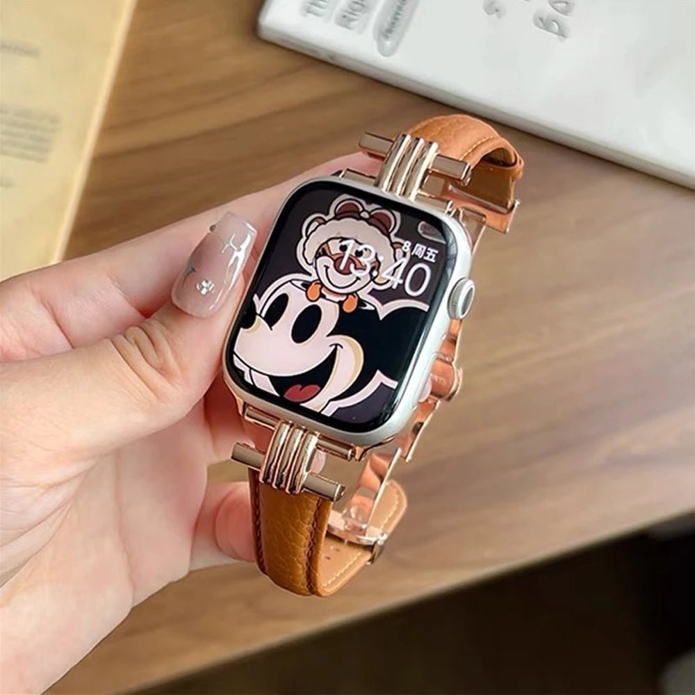 Damen Echtes Leder & Edelstahlarmband für Apple Watch
