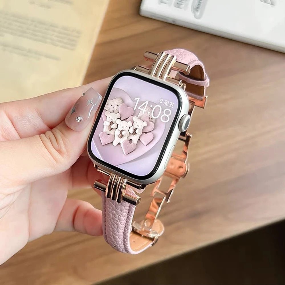 Damen Echtes Leder & Edelstahlarmband für Apple Watch
