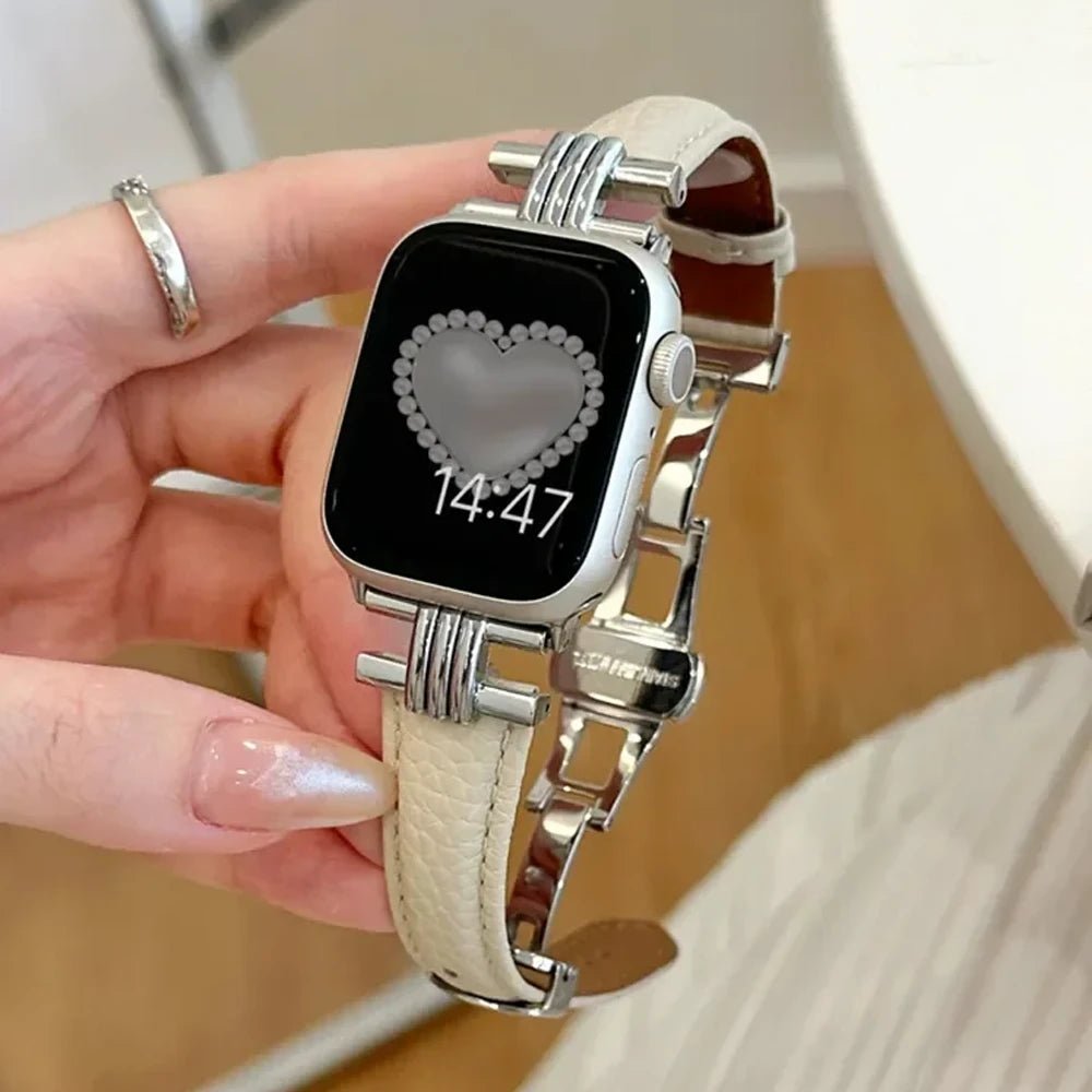 Damen Echtes Leder & Edelstahlarmband für Apple Watch