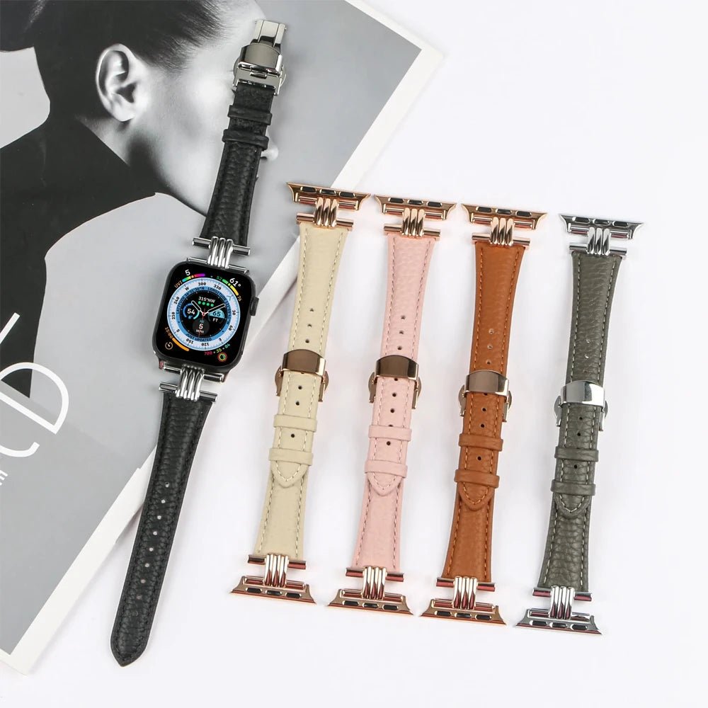 Damen Echtes Leder & Edelstahlarmband für Apple Watch