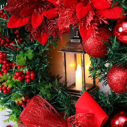 Weihnachtskranz mit LED-Laterne Roter Schleife und Ornamenten