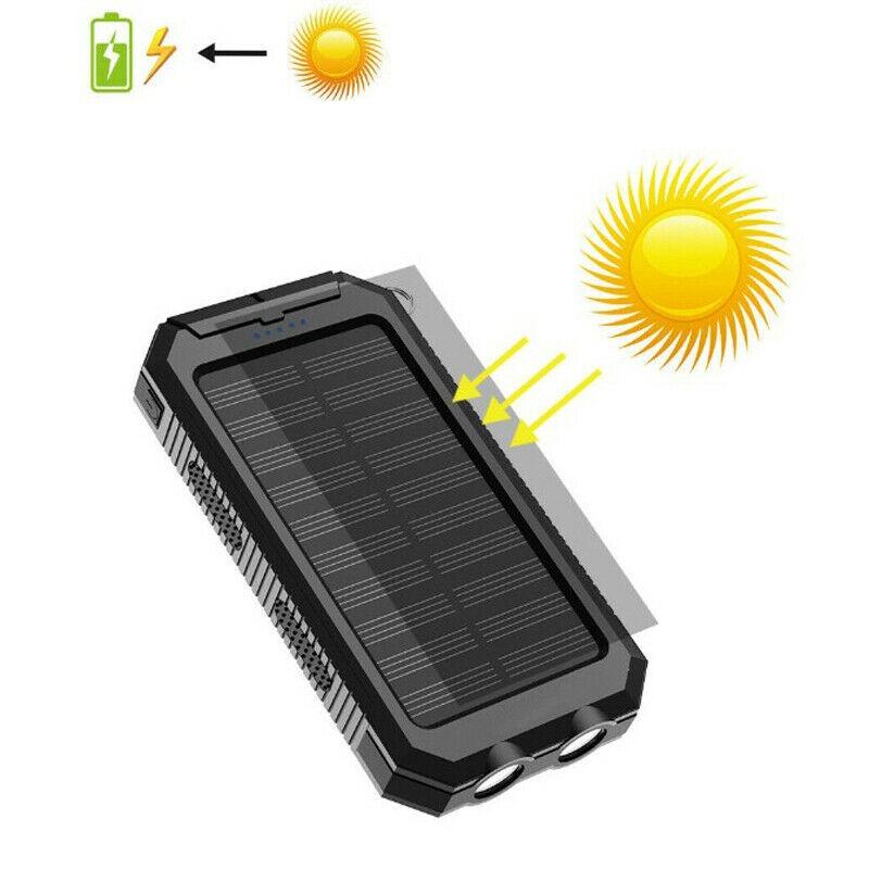 Solar Power Bank 50000mAh – wasserdicht IP44, duale USB, LED Taschenlampe, tragbar