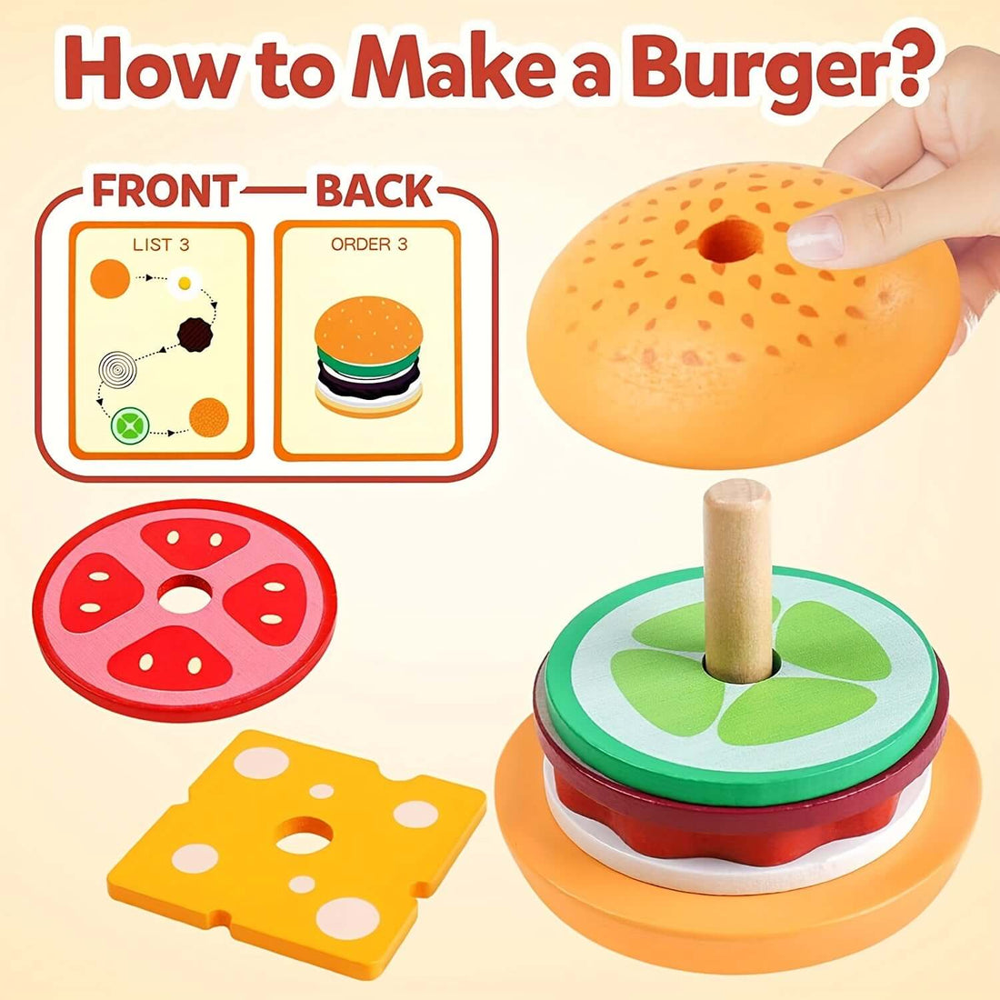 Montessori Holz Stapelspiel Burger - Feinmotorik &amp; Kreativität