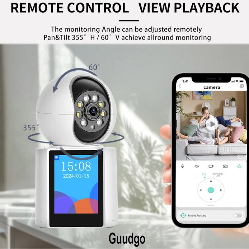 Guudgo 3MP WLAN PTZ IP Dome Kamera mit 2,8 IPS Bildschirm, Nachtsicht, humanoider Verfolgung, Alarmbenachrichtigung, Babyphone, iCSEE APP, Gegensprechanlage und Fernbedienung