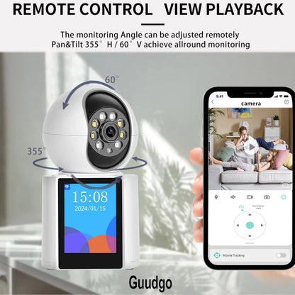 Guudgo 3MP WLAN PTZ IP Dome Kamera mit 2,8 IPS Bildschirm, Nachtsicht, humanoider Verfolgung, Alarmbenachrichtigung, Babyphone, iCSEE APP, Gegensprechanlage und Fernbedienung