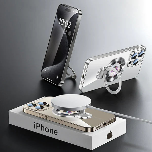 iPhone MagSafe Serie | Transparente elektroplattierte rotierende Ständer-Handyhülle