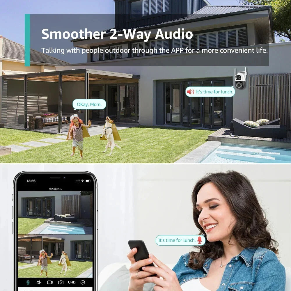 6MP Dual Lens PTZ Outdoor Wifi Dome Kamera mit menschlicher Erkennung &amp; Farb-Nachtsicht - ICSEE App, EU Stecker