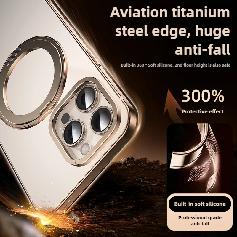 Ultra-dünne Titanstahlrahmen MagSafe Handyhülle mit 360 Silent Rotation für iPhone