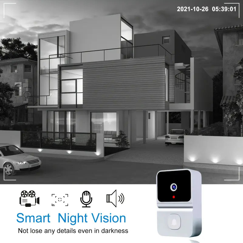 Intelligente WiFi-Türklingel mit eingebautem Akku – Drahtloses Sicherheitssystem, bidirektionale Audioübertragung, Nachtsicht, USB-aufladbar - Max