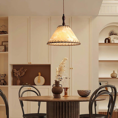 Holz &amp; Stoff Hängeleuchte