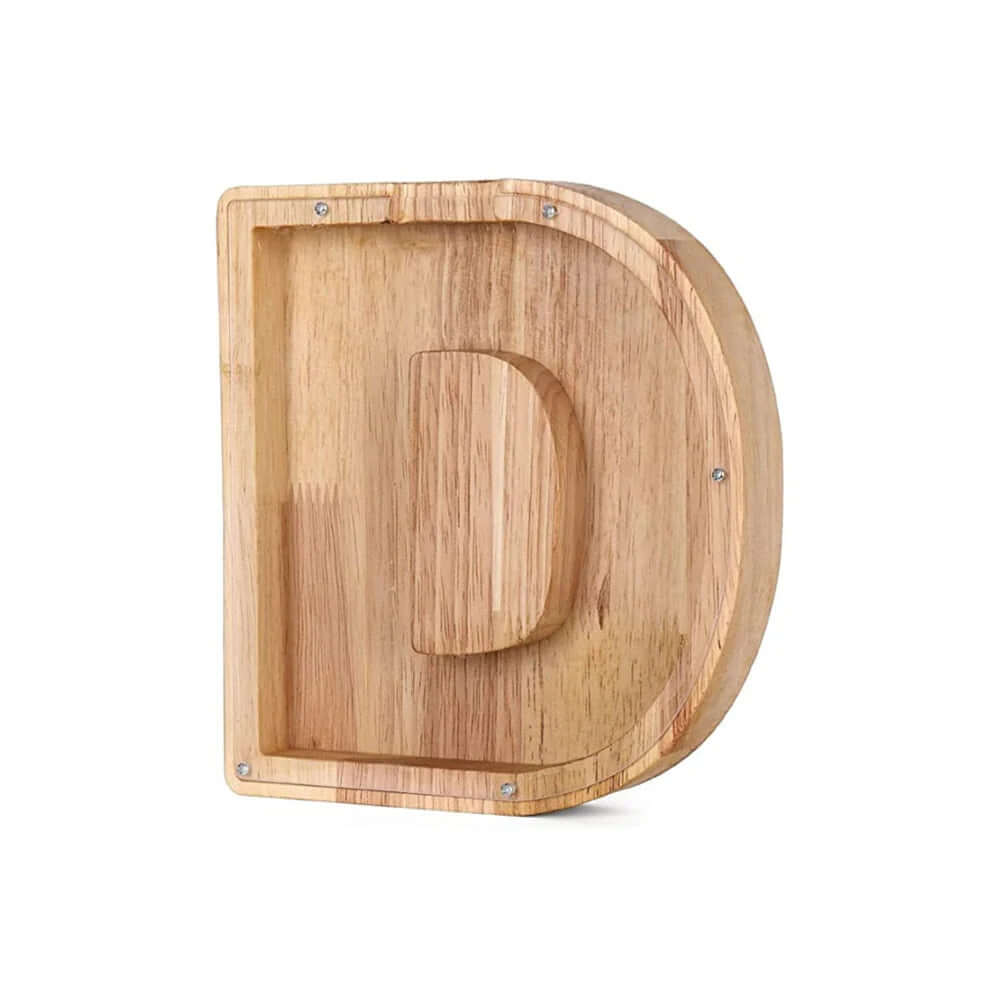 Holz Sparschwein mit Sichtfenster - Alphabet-Design