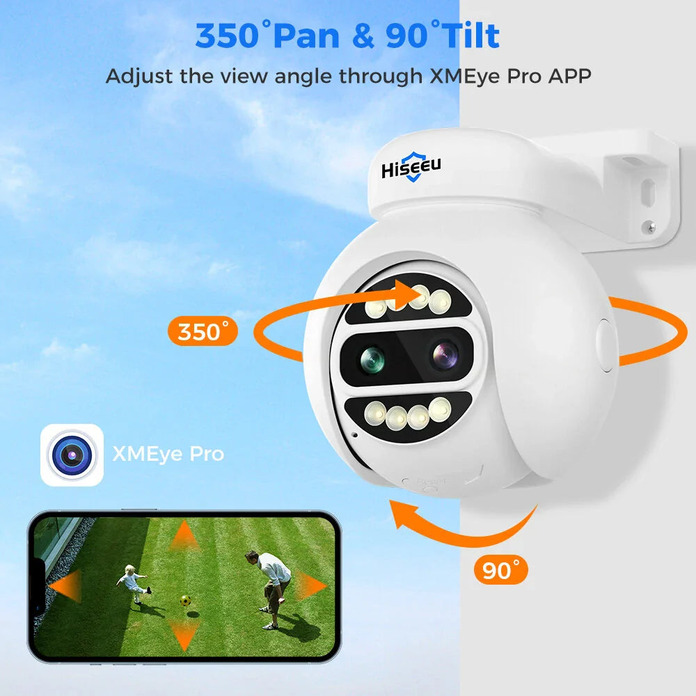 Hiseeu Dual Lens 4MP PTZ POE IP Kamera - 8X Zoom, Vollfarb-Nachtsicht, 2-Wege-Audio, H.265+, IP65 Wasserdicht CCTV Überwachung
