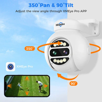 Hiseeu Dual Lens 4MP PTZ POE IP Kamera - 8X Zoom, Vollfarb-Nachtsicht, 2-Wege-Audio, H.265+, IP65 Wasserdicht CCTV Überwachung