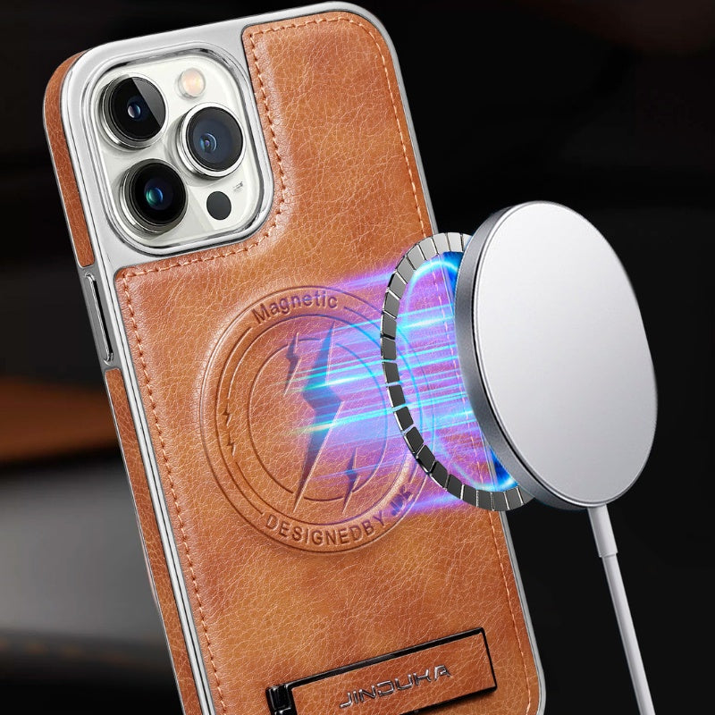 Premium Leder Magnetische Handyhülle mit Eingebautem Ständer