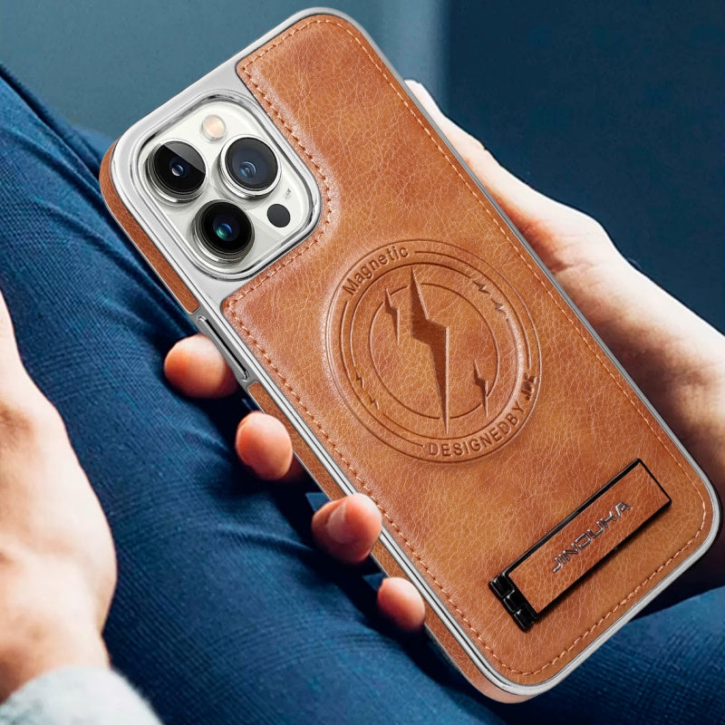 Premium Leder Magnetische Handyhülle mit Eingebautem Ständer
