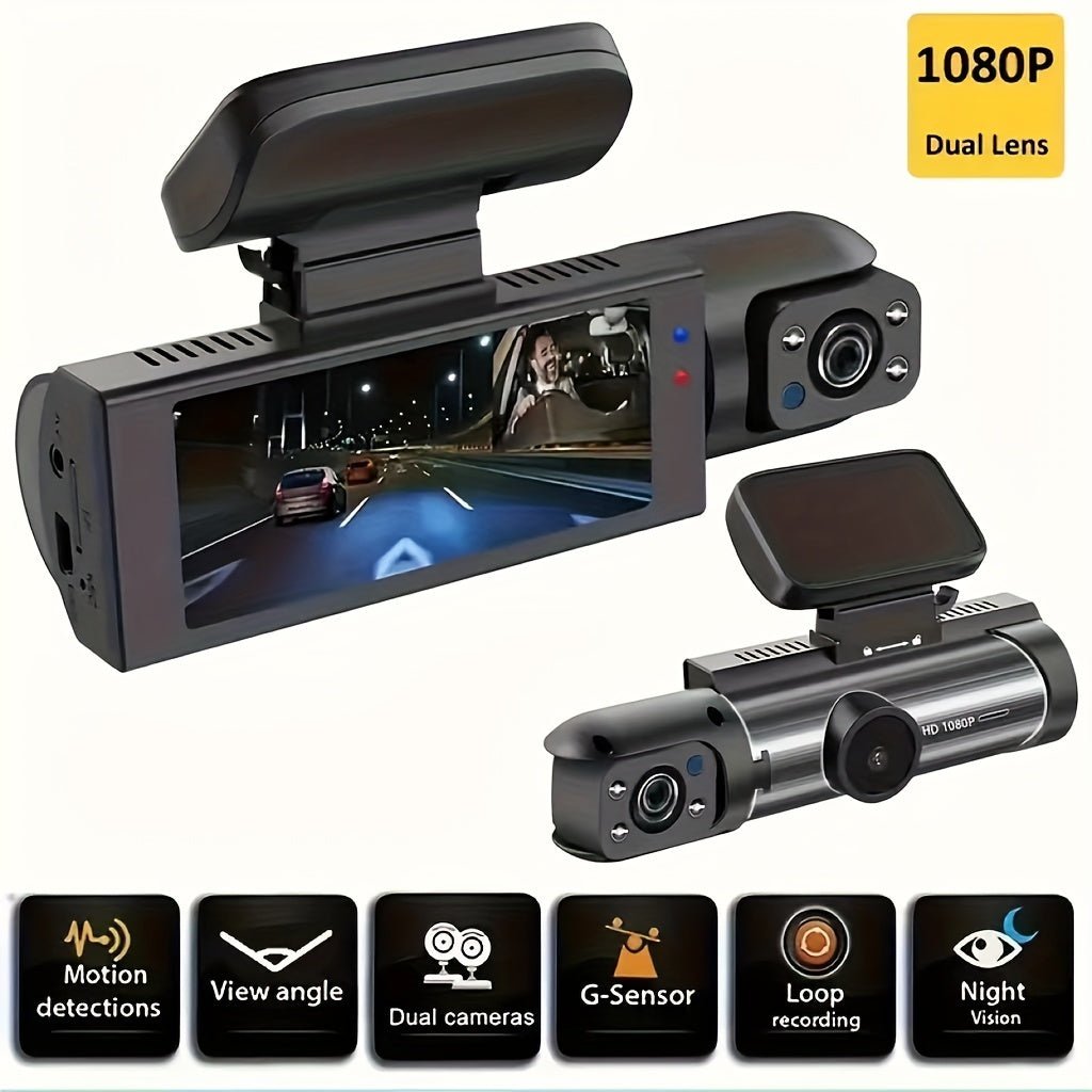 1080P Dual Camera Dash Cam für Autos mit IR-Nachtsicht, Schleifenaufnahme und Weitwinkelobjektiv - 8,03 cm IPS-Bildschirm