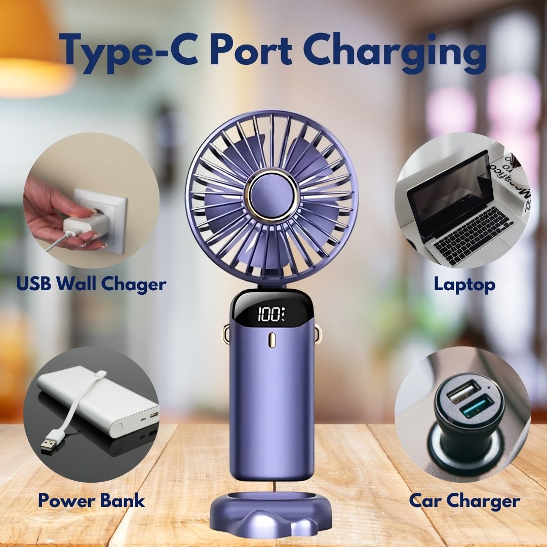 Wiederaufladbarer Handheld Mini Ventilator | 5-Geschwindigkeits, 90-Grad Einstellbar &amp; Leise für Büro, Zuhause &amp; Außenbereich