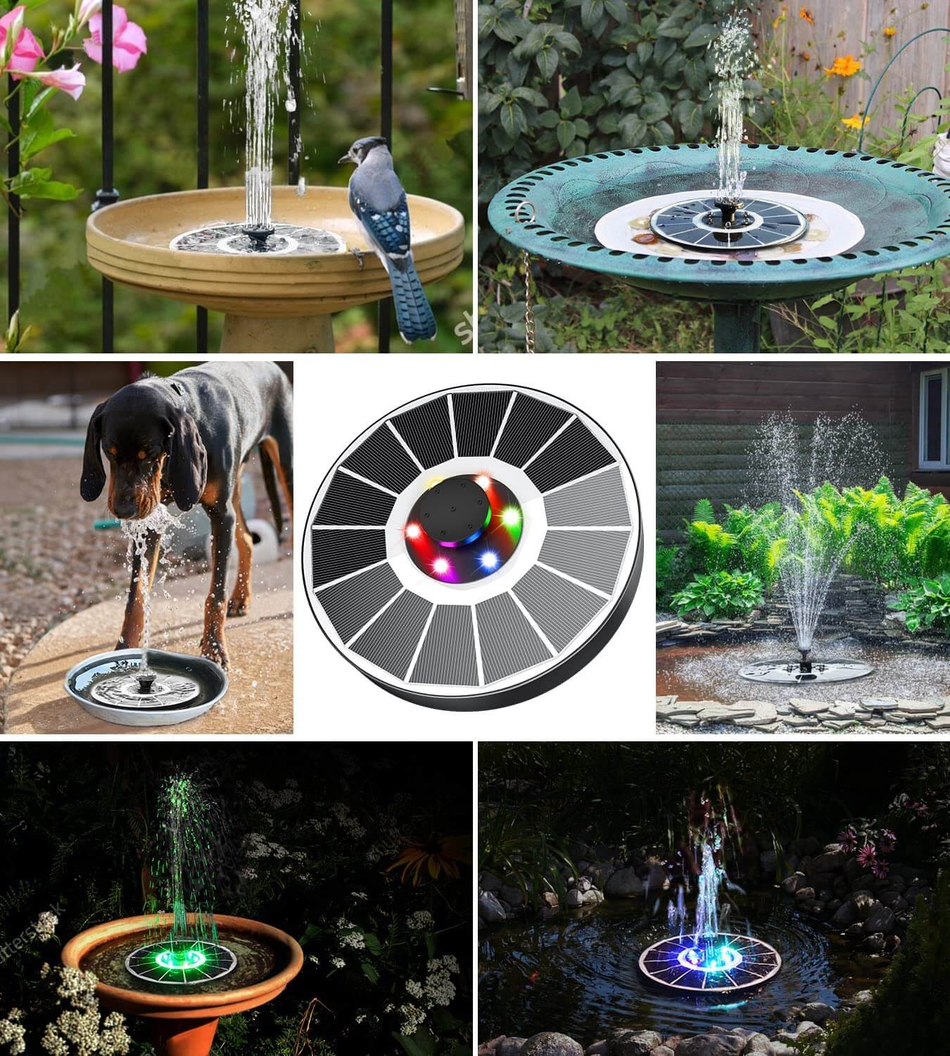 Solar Springbrunnenpumpe für Garten – Ohne Strom, 4 Düsen, 50 cm Höhe, für Vogelbad &amp; Teich